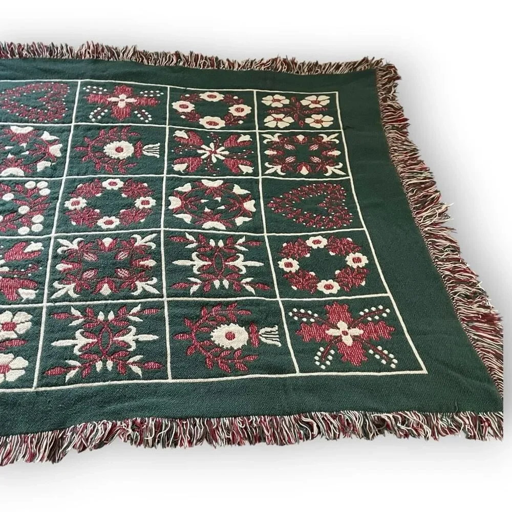 Throw Blanket Tapestry Floral Hearts Reversible Cotton Fringe Bloomcore 43x66